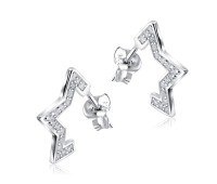 Star Half  Shaped With CZ Stone Silver Ear Stud STS-5487